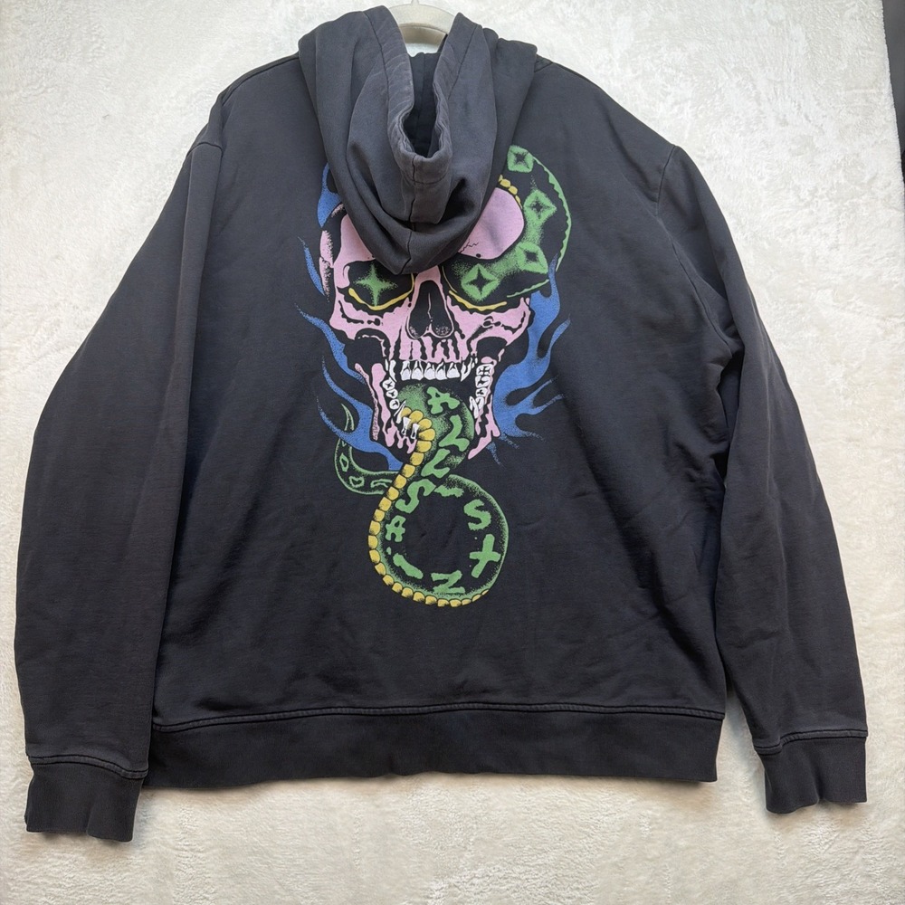 AllSaints Adder Hoodie Black Skull Snake Graphic‎ Pullover Streetwear Mens L